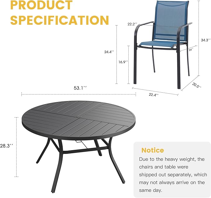 VICLLAX Patio Table and Chair Set of 8, All Weather Metal Round Outdoor Dining Furniture Set-53 Round Outdoor Table and Chairs, Black Tabletop HOME