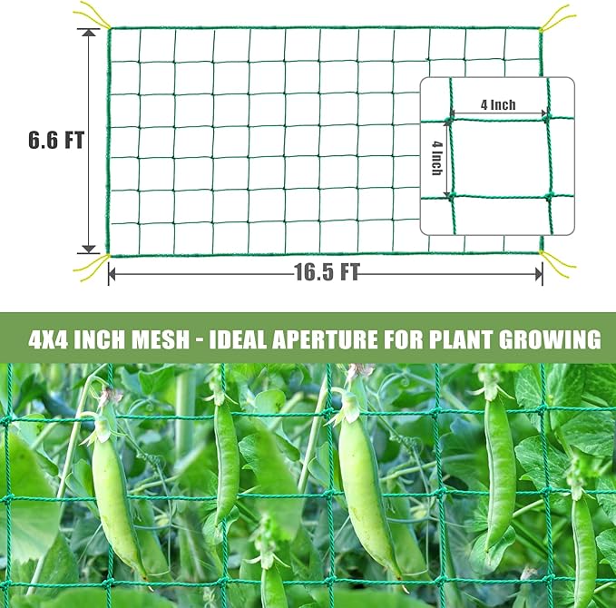 Trellis Netting, Garden Trellis Netting for Climbing Plants, 16.5x6.6Ft Plant Netting for Cucumber, Tomato, 27 Strands Nylon & 4x4 Inch Mesh, Grow Net for Vines, Fruits, Vegetables, Grapes, Beans,Peas SHPPETONB