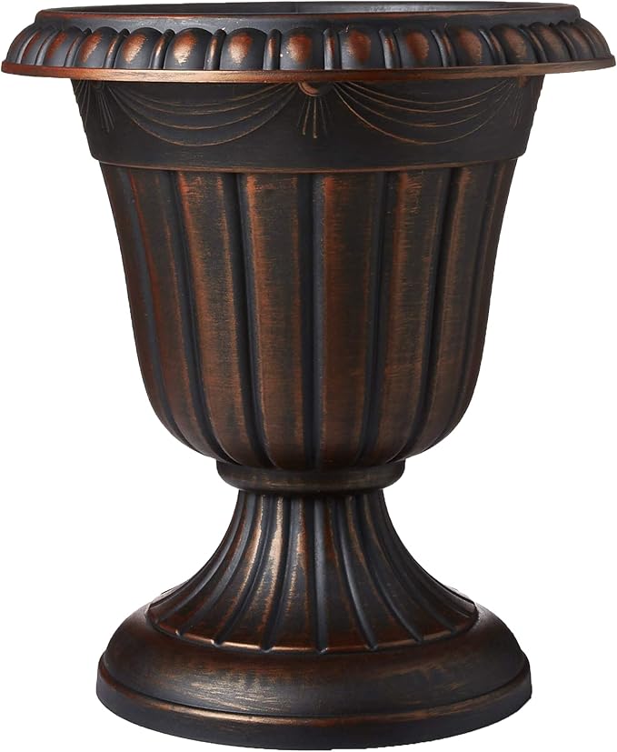 Arcadia Garden Products PL20CP Classic Traditional Plastic Urn Planter Indoor/Outdoor 10" x 12", Brushed Copper Rootora