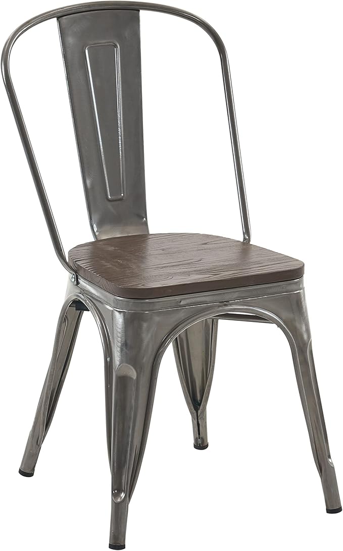 Nazhura Metal Dining Chair Farmhouse Tolix Style for Kitchen Dining Room Patio, 18 Inch, Stackable, Waterproof Indoor/Outdoor (Sets of 4) (Brushed Metal with Wood Padding) NazhuraGoodCompanionAtHome