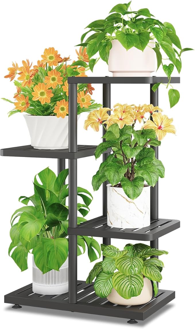 iDavosic.ly Plant Stand Indoor Outdoor, 3-Tier Tall Metal Flower Shelf for Heavy-Duty Large Planters, Corner Orchid Display Rack for Living Room Balcony Patio Porch, Space Saving, Modern Black iDavosicly