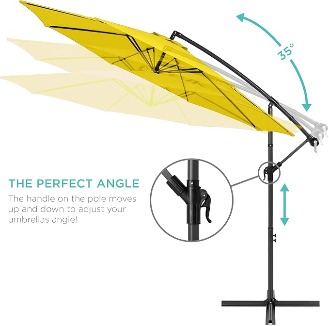 Best Choice Products 10ft Offset Cantilever Hanging Market Patio Umbrella, 8 Sturdy Ribs, Easy Adjustment - Yellow BestChoiceProducts