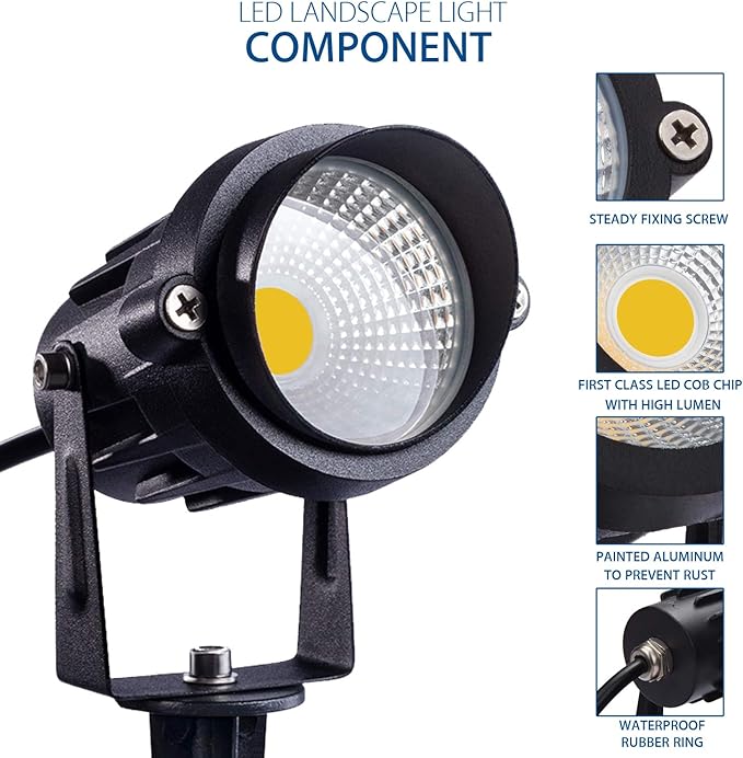 SUNVIE Outdoor Landscape LED Lighting 12W Waterproof Garden Lights COB Led Spotlights with Spiked Stand for Lawn Decorative Lamp US 3- Plug 3000K Warm White (2 Packs) SUNVIE