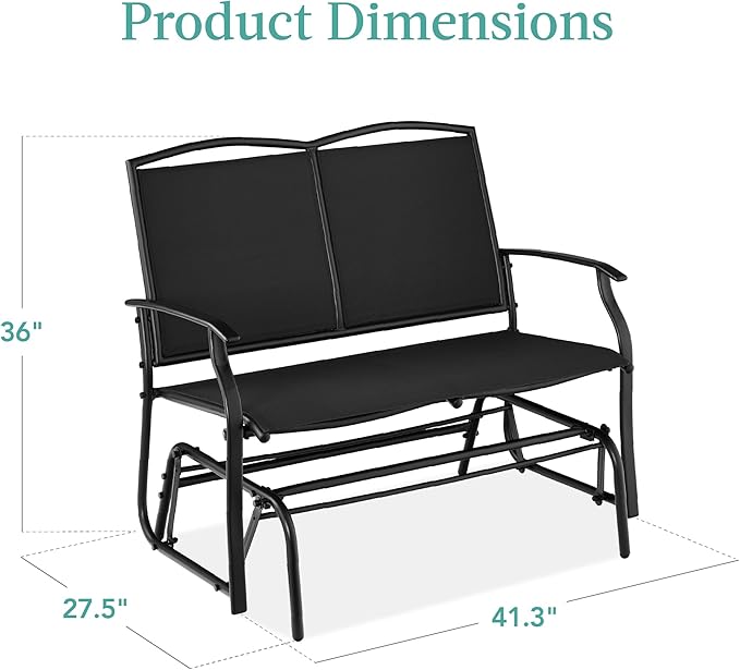 Best Choice Products 2-Person Outdoor Patio Swing Glider Steel Bench Loveseat Rocker for Deck, Porch w/Textilene Fabric, Steel Frame - Black BestChoiceProducts