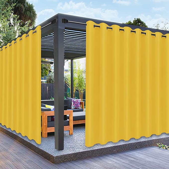 PureFit Outdoor Curtains for Patio Waterproof Weatherproof, UV Resistant Outside Curtains for Gazebo, Front Porch, Pergola, Sun Blocking Privacy Curtain, 120W x 95L inch, 1 Panel, Yellow PureFit