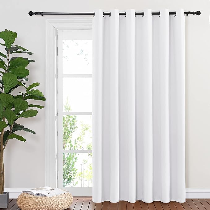 NICETOWN Sliding Door Curtain Window Treatment for Living Room, Energy Smart Thermal Insulated Extra Wide Solid Blackout Curtains/Drapes for Patio Door (Pure White, W80 x L84) NICETOWN