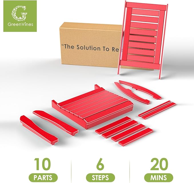 GREENVINES Outdoor Rocking Chairs | Set of 2 | Porch Rocker | HDPE Plastic | Red | Oversized Rockers | High Back | Big & Tall | Ladder Back | for Patio Outside Backyard Balcony GreenVines