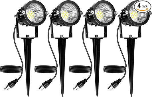 Outdoor Spotlight Cool White 6000K, 10W LED Spot Lights Outdoor for Yard Garden Tree, 120V Plug in Landscape Lighting with IP65 Waterproof for Halloween Christmas Decor, 4 Pack REEGOLD