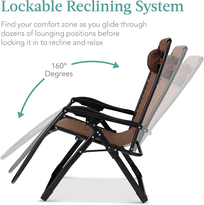 Best Choice Products Oversized Zero Gravity Chair, Folding Outdoor Patio Recliner, XL Anti Gravity Lounger w/Removable Cushion, Cup Holder, Side Tray, 350lb Capacity - Woodland Brown BestChoiceProducts