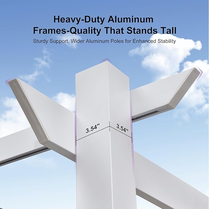 PURPLE LEAF 10' x 10' Outdoor Aluminum Pergola White Heavy-Duty Retractable Pergolas Patio Metal Pergola with Double Sun Shade Canopy and Light for Backyard Gardens Deck, Navy Blue Rootora