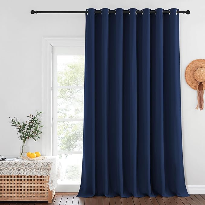 NICETOWN Navy Blue Blackout Curtains 132 inches Long for Room Divider, Grommet Thermal Insulated Wide Window Treatment Room Darkening for Sliding Glass Door, 1 Panel, W100 x L132 NICETOWN
