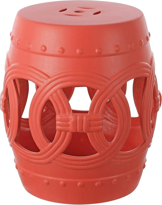 JONATHAN Y TBL1022G Lucky Coins 16" Chinese Ceramic Drum Indoor/Outdoor Garden Stool Bohemian, Coastal, Cottage, French Country, Traditional, for Living Room, Garden Room, Patio, Matte Coral JONATHANY