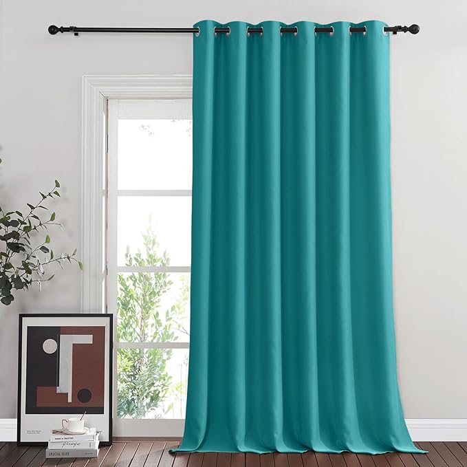 NICETOWN Blackout Sliding Glass Door Curtains, Room Darkening Thermal Insulated Curtains for Living Room Bedroom, Extra Wide Window Drapes, 1 Panel, W80 x L118, Peacock Teal NICETOWN