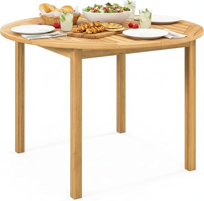 Tangkula 44" Round Outdoor Dining Table for 4, Acacia Wood 4-Person Large Patio Dining Table, Farmhouse Indoor Outdoor Dining Furniture for Deck, Garden, Poolside & Backyard TANGKULA