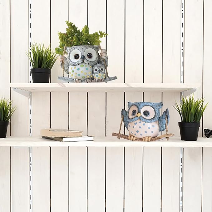 Swing Owl Hanging Planters for Indoor Plants, Cute Small Succulent Pots with Drainage Hole, Unique Resin Plant Hangers Outdoor, Hanging Plant Holder for String Of Pearls, Gift Ideas for Mother Saysmile