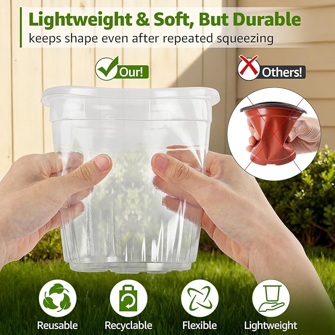 MIXC Clear Nursery Pots with Humidity Domes, 5/4/3.5 Inch Reinforced Transparent Plastic Pots for Planting with Drainage Holes, for Tomato Seedlings, Cactus, and Herbs, 30 Pack MIXC