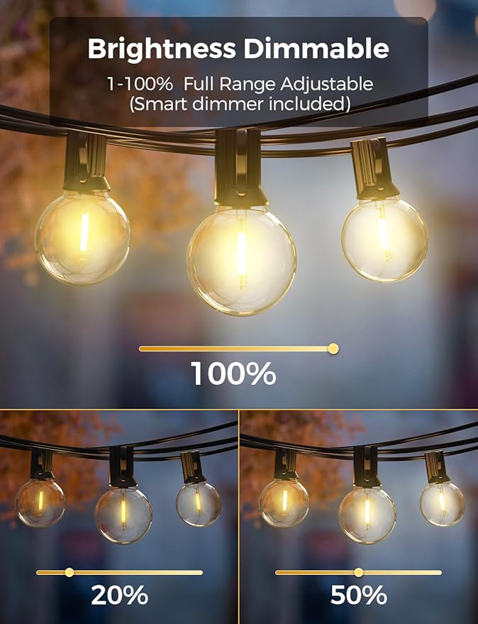 XMCOSY+ Smart Outdoor String Lights, 75Ft G40 Globe Patio Lights with 34 Dimmable LED Bulbs, WiFi & APP Control, Work with Alexa, Extendable Waterproof LED String Lights for Outside, Porch, Backyard XMcosy