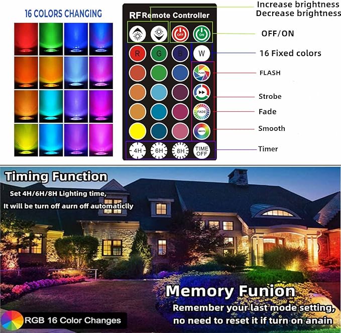 Christmas RGB Spot Lights, Outdoor Spotlights with Timer, 12W Metal Case IP65 Waterproof Color Changing Landscape Lights with Spike Stand for Garden Lawn House Tree (4 Lights) kooplicht