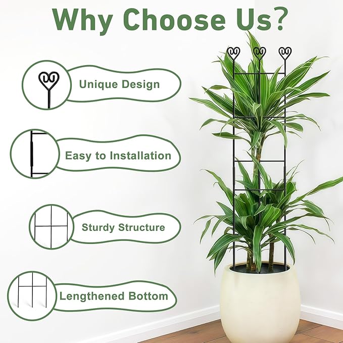 32in Large Indoor Plant Trellis for Climbing Plants, Expandable Metal Garden Trellis for potted plants, Tall Plant Supports for Ivy Pothos Hoya Monstera, 2p Xeeol