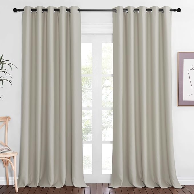 NICETOWN Blackout Natural Window Treatment for Living Room - Energy Saving Thermal Insulated Solid Grommet Sound Reducing Room Darkening Curtain for Bedroom (1 Panel, W66 x L102) NICETOWN