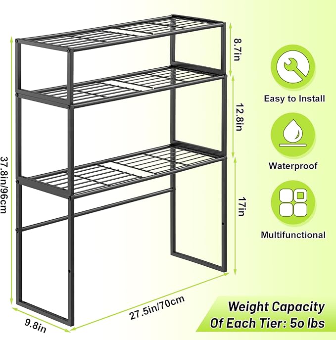 Metal Plant Stand Indoor Outdoor, 3 Tier Potted Multiple Flower Pot Holder Rack Plant Shelf, Heavy Duty Planter Display Shelving for Patio Balcony Garden Living Room Decorative (Black-3 Tier) Gouisalin