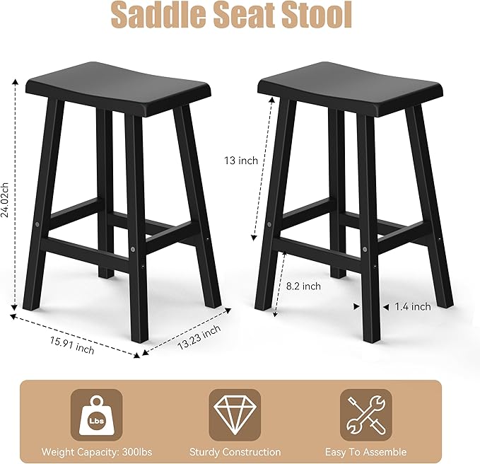 Bar Stools Set of 2, Waterproof UV-Resistant,Durable Resin Kitchen Island Chairs for Indoor & Outdoor Use, Modern Design for Home,Bar,and Cafe (24“) OutdoorLivingPerfected