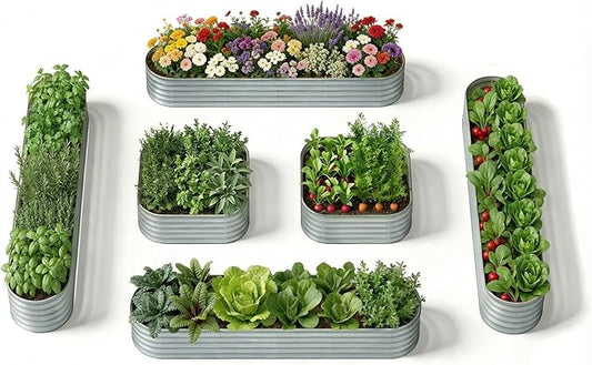 6-Pack 18” Tall Galvanized Raised Garden Beds – New Home Garden Layout, Fits 300 Sq Ft Backyard, 10x2x1.5 & 4x4x1.5 ft Metal Planter Raised Beds Set for Vegetable, Herb & Flower-Brooklyn Grey Annoell
