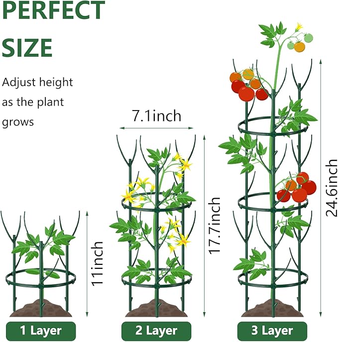 12 Pack Plant Support Stake Half Round Plant Support for Indoor Plants, Stackable 3 Tier Garden Flower Support, Plant Rings for Tomato,Monstera, Peony, Hydrangea, Climbing Plants BUYNOW