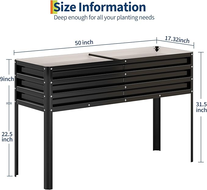 Galvanized Raised Garden Bed with Legs, 50×17×32 in Large Elevated Planter Box for Outdoor Plants, Sturdy Metal Raised Garden Beds for Vegetables, Flowers & Herbs, Backyard, Patio, Black Garvee