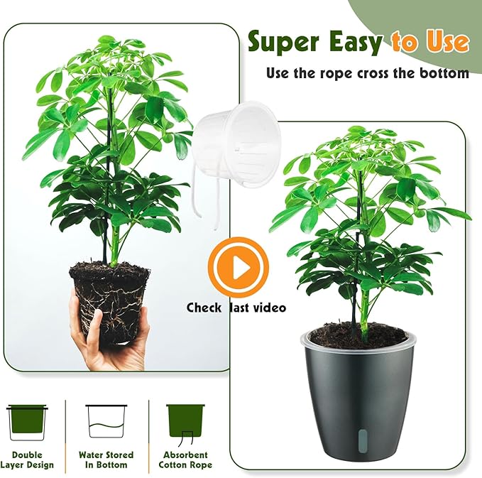 Self Watering Pots for Indoor Plants, 6-Pack 5'' Self Watering Planter with Drainage Holes, Small African Violet Pots with Water Indicator, Clear Wick Orchid Pot, Grey Gold KvyusFlourish
