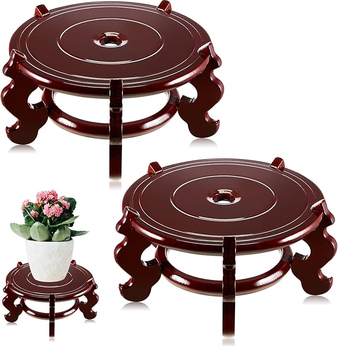 Geetery 2 Pcs 4 to 12 in Wooden Plant Stands Indoor Chinese Oriental Plant Stand for Vase Fishbowl Flower Pot Lamp Redwood Base Vintage Display Rack Decor(8 Inch) Geetery