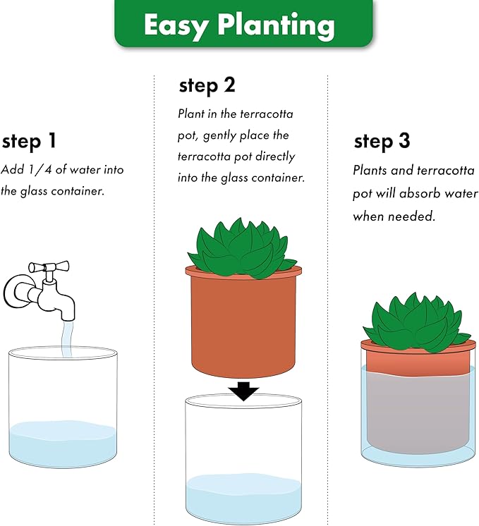 Phoenix Vine 4 Inch Self Watering Plants Pot, Design Terracotta Pot for Plants, Indoor Cylinder Terra Cotta Planter with Glass Vase, Set of 4, 51-A-E-4 Phoenix+Vine