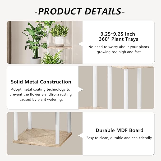 AZERPIAN Plant Stand 5 Tier Indoor Metal Flower Shelf for Multiple Plants Corner Tall Flower Holders for Patio Garden Living Room Balcony Bedroom, Black (5 Tier-White) AZERPIAN