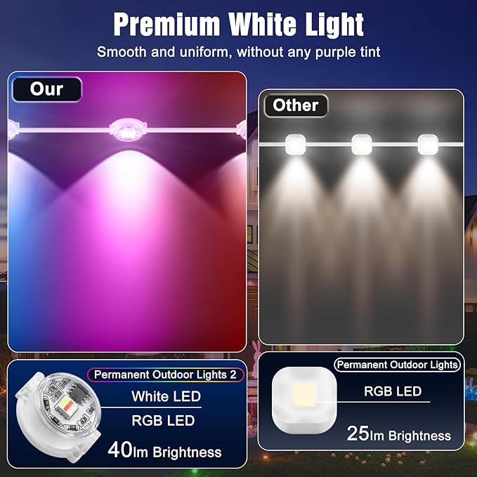JOH Permanent Outdoor Lights, 100FT Permanent Outdoor Lights for House with RGB+IC Smart LED, App & Remote Control, DIY, IP67 Waterproof, for Super Bowl, V-Day, Thanksgiving, Daily & Holiday Party JOH