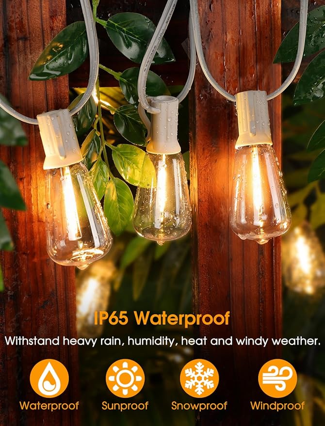 75FT(3x25FT) Outdoor String Lights, Patio Lights with 30+3 LED Dimmable Waterproof Connectable ST38 Bulbs for Gazebo Backyard Christmas, White Larkvue