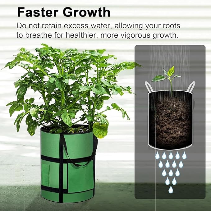 7 Gallon Potato Grow Bags with Viewing Window, 300G Nonwoven Garden Planting Pots, Heavy-Duty Surround Handles for Gardening Supplies (2Pack Grow Bags) Createagardenyoulove