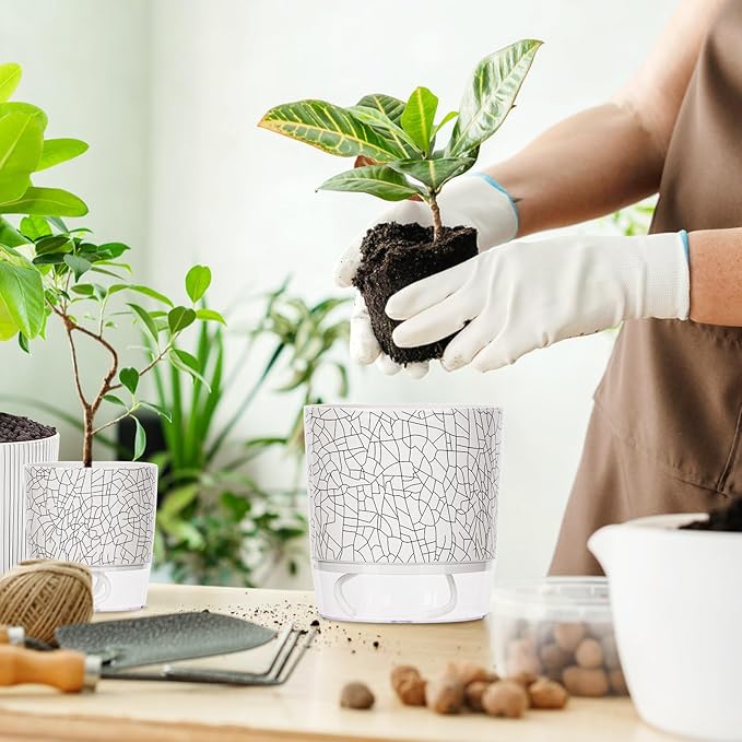 4 Pack Self Watering Pots for Indoor Plants, 4" + 5.5" Flower Pots with Wick Rope and Reservoir, Plant Pots for African Violet, Spider Plant, Orchid Rootora