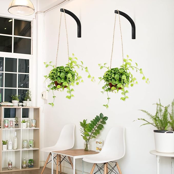 Juexica 4 Pcs Plant Hanger Wooden, 8 Inch Hanging Plant Hooks for Indoors and Outdoor, Wall Mounted Hanging Hook Brackets for Planters Lanterns Wind Chimes and Bird Feeders Patio Decor(Black) Juexica
