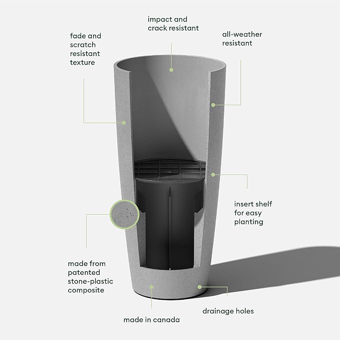 Veradek Mason Series Vega Planter - Round Tall Planter for Indoor or Outdoor Porch/Patio | Made from Plastic-Stone Composite with Drainage Holes | Modern Décor for, Flowers, Interior Plants VeradekOutdoor