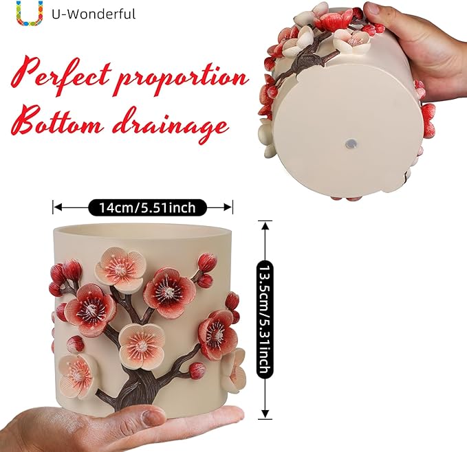 Flower Petals Plant Pots - Cute Planters for Indoor Plants, Decorative Plant Pots with Drainage, Funny Unique Planter for Succulents/Snake Plants/Cactus - Retirement Gift for Woman UWONDERFUL