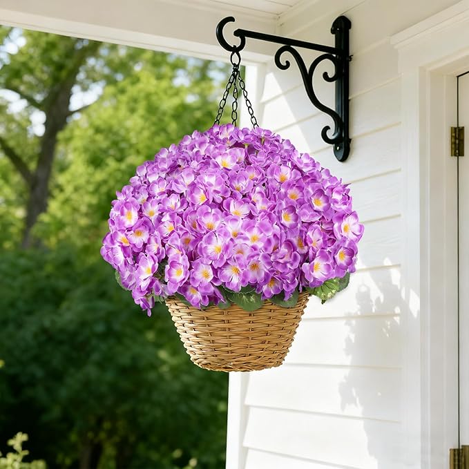 Artificial Geraniums Flowers for Outdoors, 6 Bundles Realistic Silk Fake Geranium, UV Resistant Faux Plants for Hanging Baskets, Window Boxes, Planters - Porch, Patio, Garden Decor(Purple) AmberFun