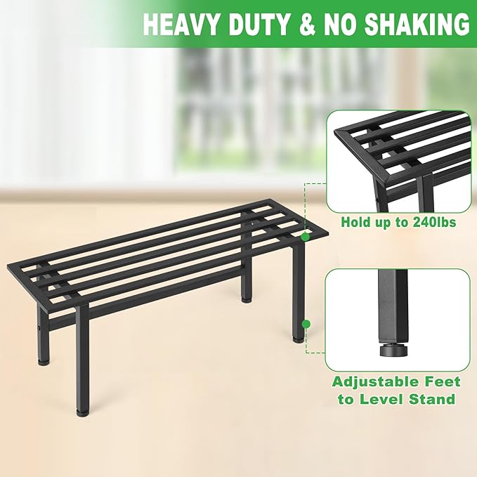2 Pack Metal Plant Stand Outdoor Plant Shelf Indoor,1 Tier Heavy Duty Plant Stands for Multiple Plants,26" L x 10.12" H x 8.75" W,Black Dipion