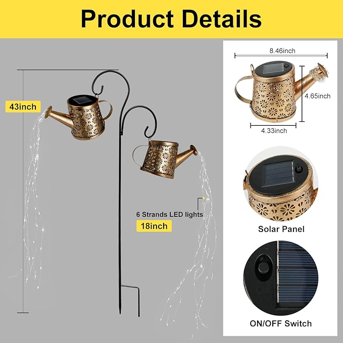 Solar Watering Can Lights Outdoor, IP65 Waterproof Garden Decor Solar Garden Light 8 Multi-Color Changing Modes One Pole Two Lights Outdoor Decorations for Yard, Lawn, Patio WITOROR