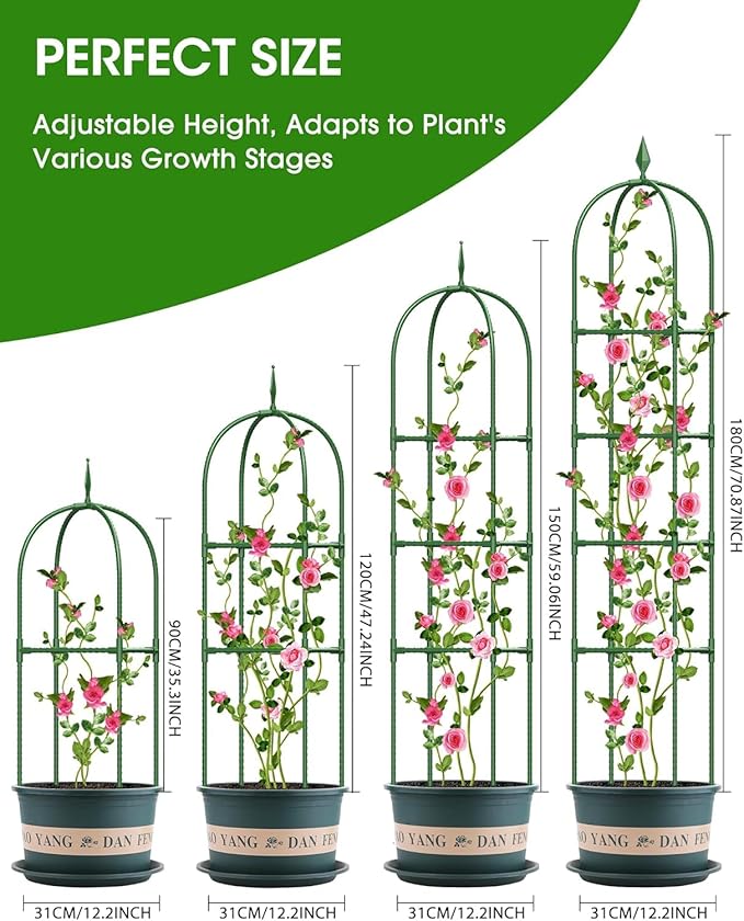 Garden Obelisk Trellis for Climbing Plants, 6FT Garden Obelisk Rustproof PE Coated Metal Potted Plant Climbing Support, Thickened Tube Plant Tower Trellis for Clematis Vine Support Indoor (2 Pack) GrowYourGreenParadise