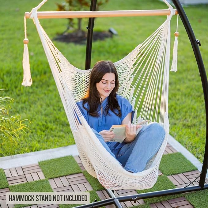 JoyView Hammock Chair with Spreader Bar Caribbean Hammock Swing Chair 300 LBS Weight Capacity XL Rope Hanging Chair for Outdoor Indoor Garden Yard - Green JoyView