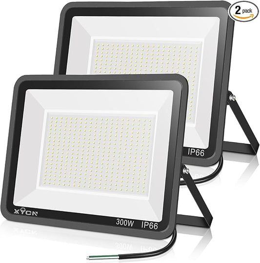 2 pack 300W LED Flood Light(2000W Equivalent),Super Bright 42,500LM 5000K Daylight IP66 Waterproof Security Outdoor LED Arena Lights Commercial Lighting Floodlight for Backyard|Court|Stadium|Yard XYCN