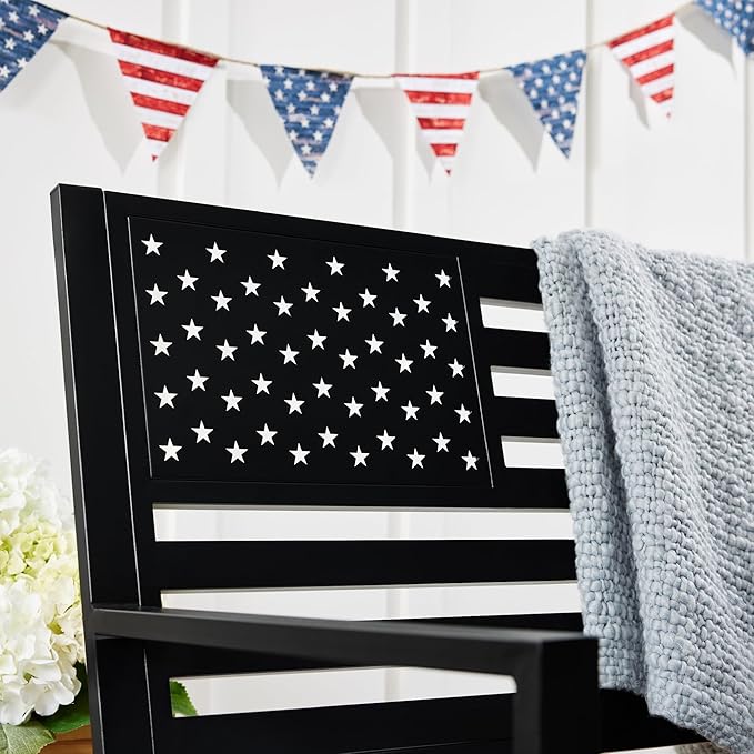 Best Choice Products Outdoor Bench 2-Person Steel Indoor/Outdoor Bench for Garden, Patio, Porch, Entryway w/American Flag, 790lb Capacity – Black BestChoiceProducts