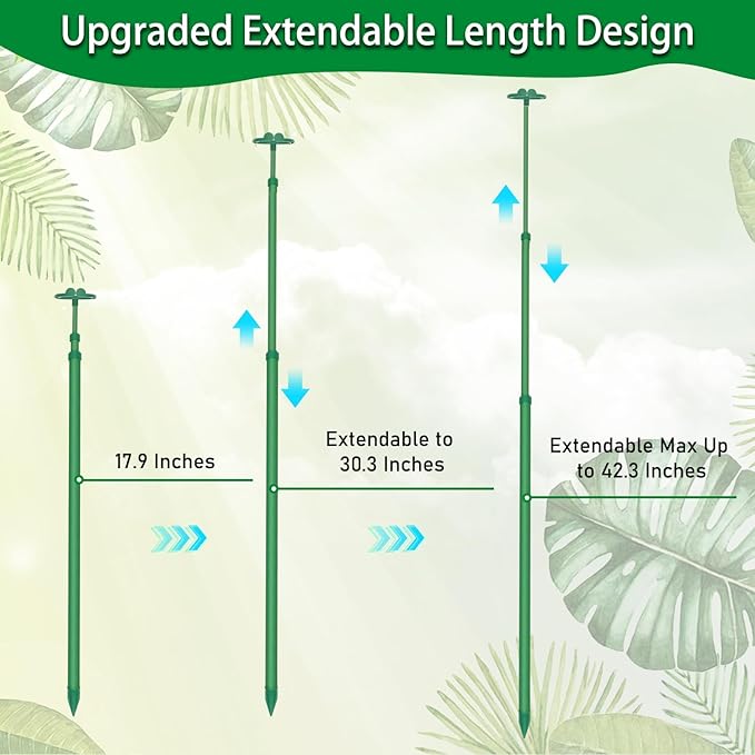 Extendable Plant Stakes, Length Scalable from 17.9IN to 42.3IN Plant Support Stake, Orchid Sticks with Clips for Indoor Outdoor,Garden Stakes for Plant,Tomato,Vegetables,Monstera,Vine - 5Pack BOVITRO