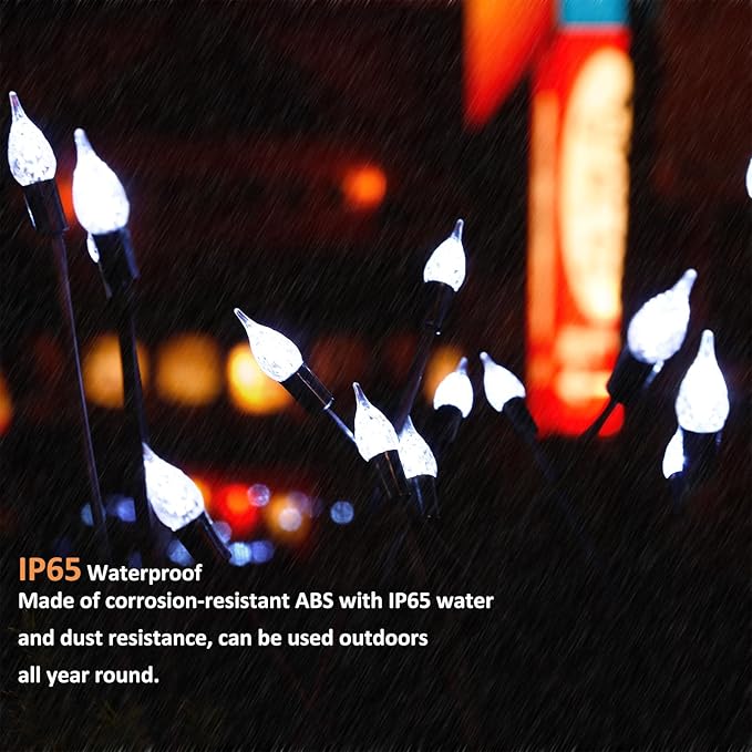2 Pack Each 8 LEDs Solar Garden Lights Waterproof Outdoor Landscape Path Firefly Lights Single Spike Bulb Swaying Light Cold White TIANSHENG