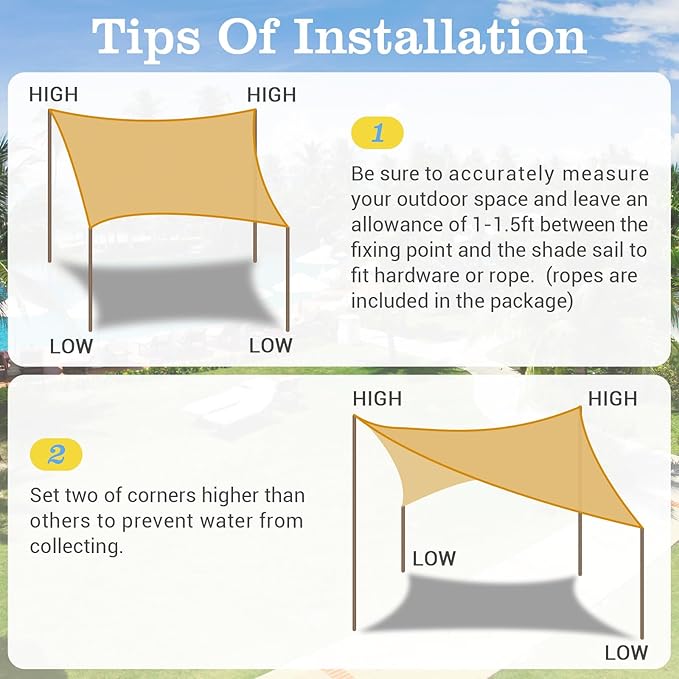 HappyTrends Sun Shade Sail,Heavy Duty UV Protection Beach Shade Canopy Wind sail,Tear and Rust Resistant Patio sail Shade for Yard Deck Lawn Garden Rectangle Sunshade(12'x 16',Sand) HappyTrends